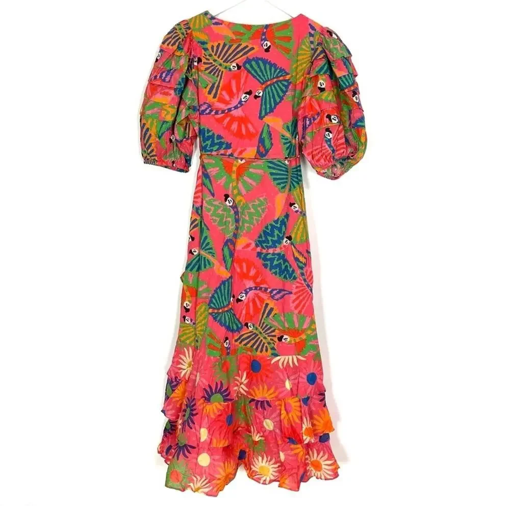 Farm Rio Macaw Ruffled Wrap Dress - Picture 9 of 14